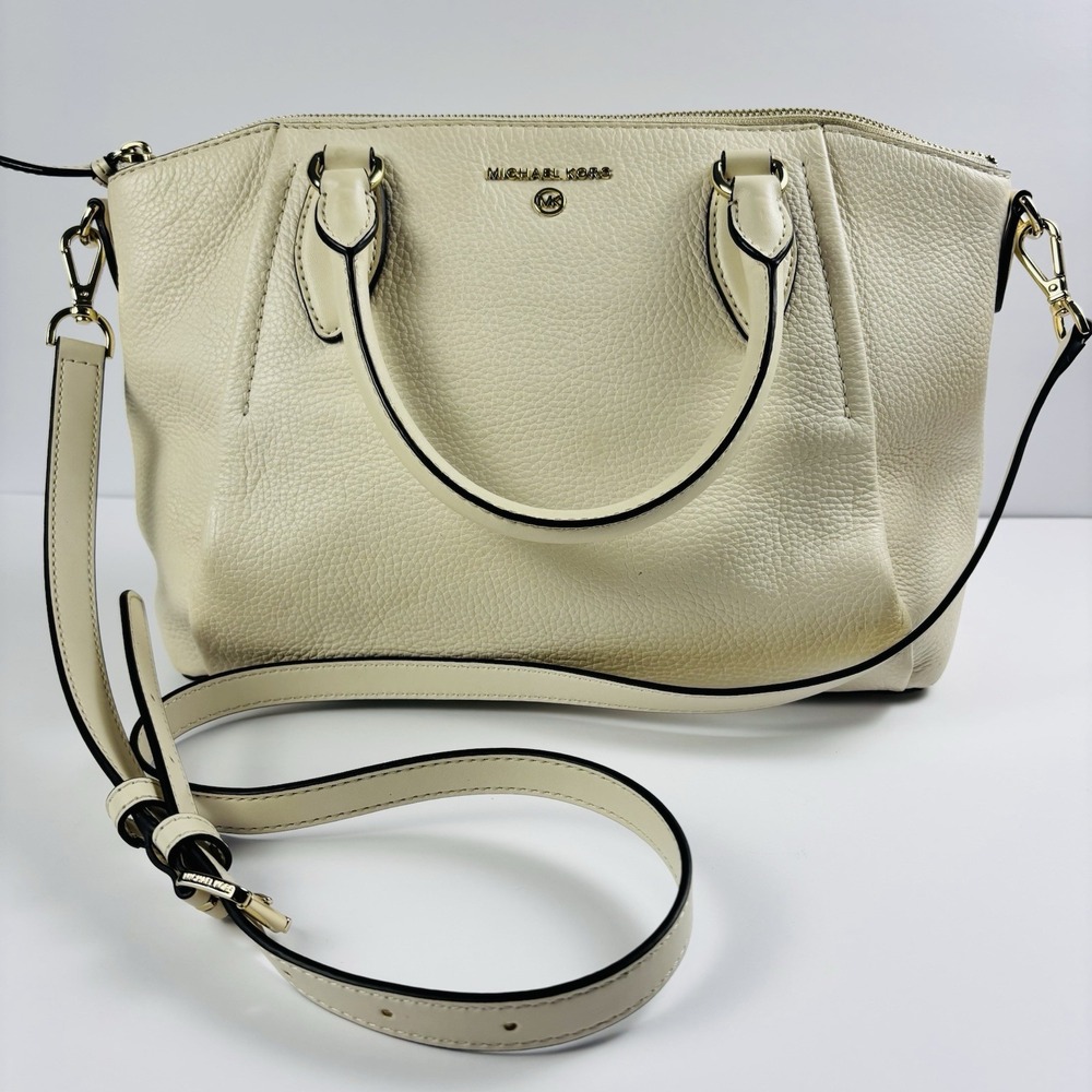 Michael Kors Sienna‎ Medium Pebbled Leather Satchel Bag Purse Soft White Chic